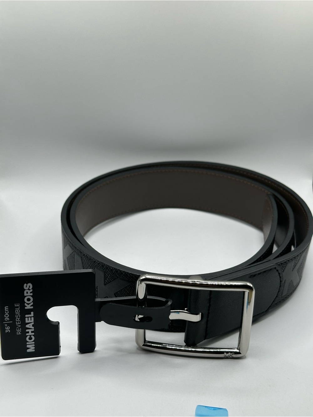 Michael Kors 36” Reversible Belt Embossed MK Logo Black Brown 34MM Buckle New